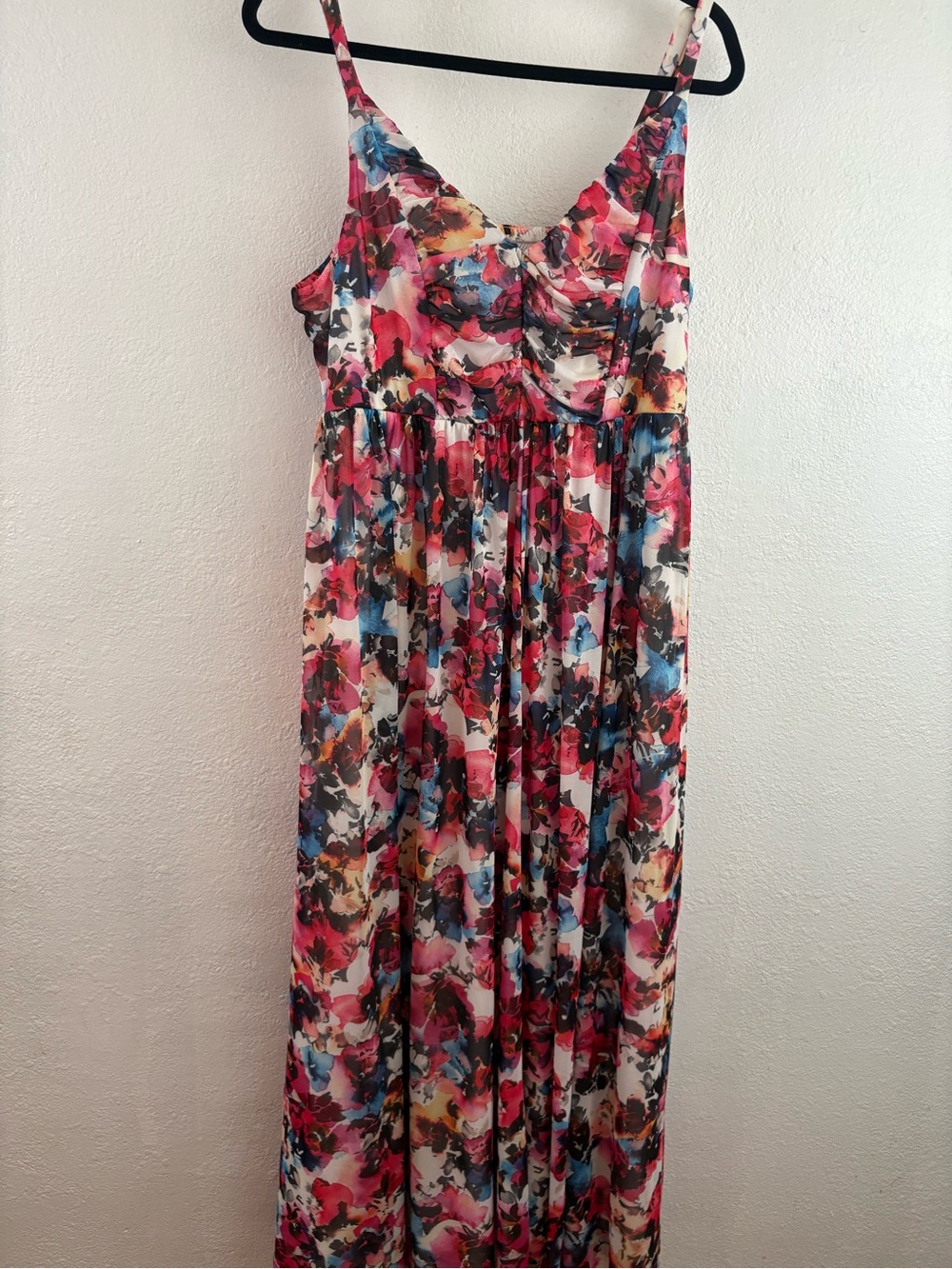 Torrid Soft Mesh Pleated Maxi Dress multicolor watercolor floral print 1XL - Picture 5 of 6